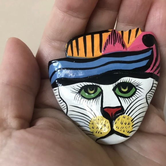 Jewelry - FINAL REDUCTION Colorful Vintage Lacquer Cat Brooch Pin